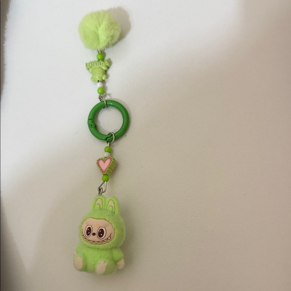 Green Plush Keychain with Pom Pom